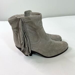 Sam Edelman Boots Womens 9M Gray Louie Western Style Suede Fringed Ankle